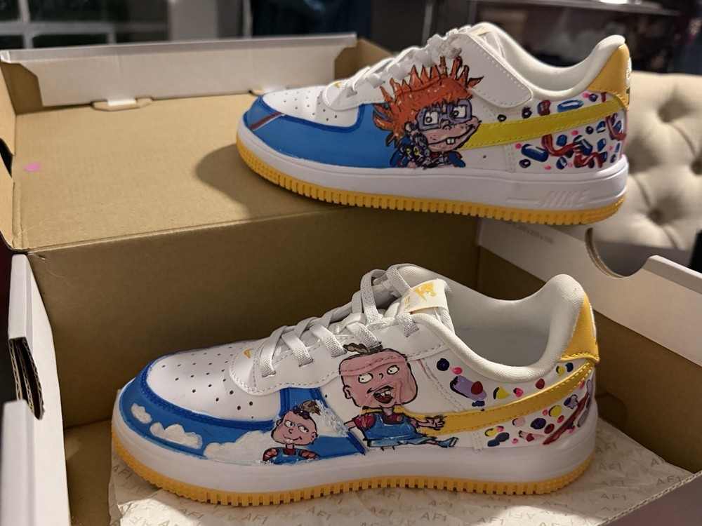 Custom Nike Force 1 Low EasyOn PS Rugrats Hand Painted Kids Size 1.5Y EU33.