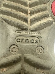 Crocs Kids Clogs Shoes Size C 10 Navy Greenish-Gray W/ Red Adjustable Back Strap