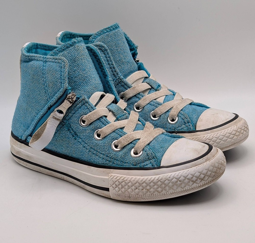 Converse Chuck Taylor Hi Tops Size Junior 11 Teal White Zip Side Padded Comfort
