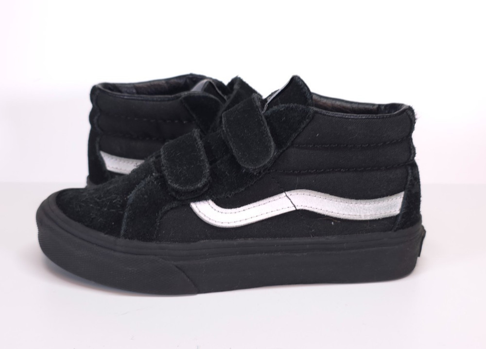 Vans Sk8-Mid V Black White Hook Loop Kids Sneakers US 13 Very Good
