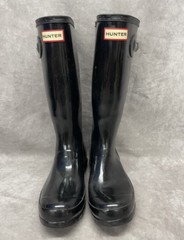 HUNTER ORIGINAL BIG KIDS GLOSS BLACK RAIN BOOTS 3M REFLECTIVE SIZE 5B 6G EU 37
