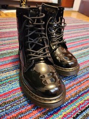 Dr. Martens 1460J Black Shiny Leather Lace Up Side Zip Ankle Boots Kids US 2