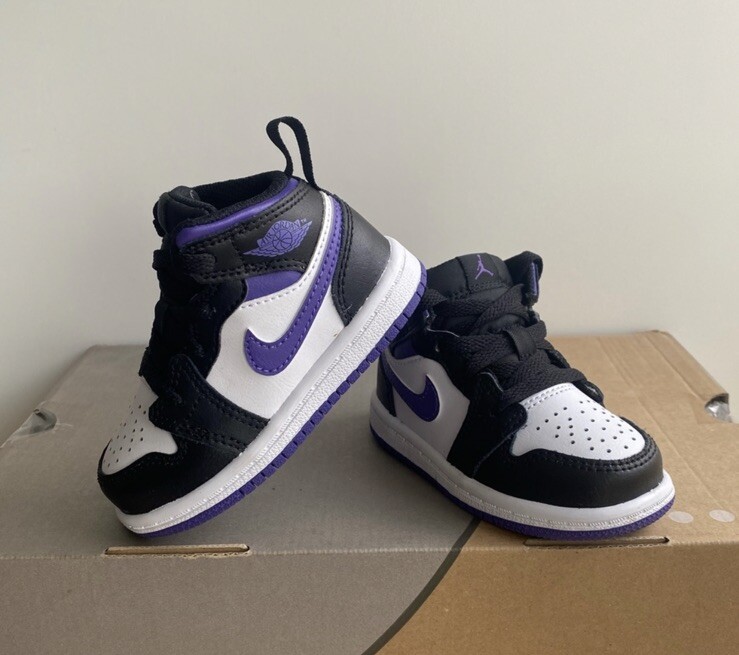 Nike Air Jordan 1 Mid Dark Iris Black/Varsity Purple Sneakers 640735-095- SZ 5 C