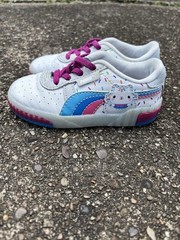 PUMA Kids Low Top Leather Sneakers White Multicolor Lace Up US 9C EU 25