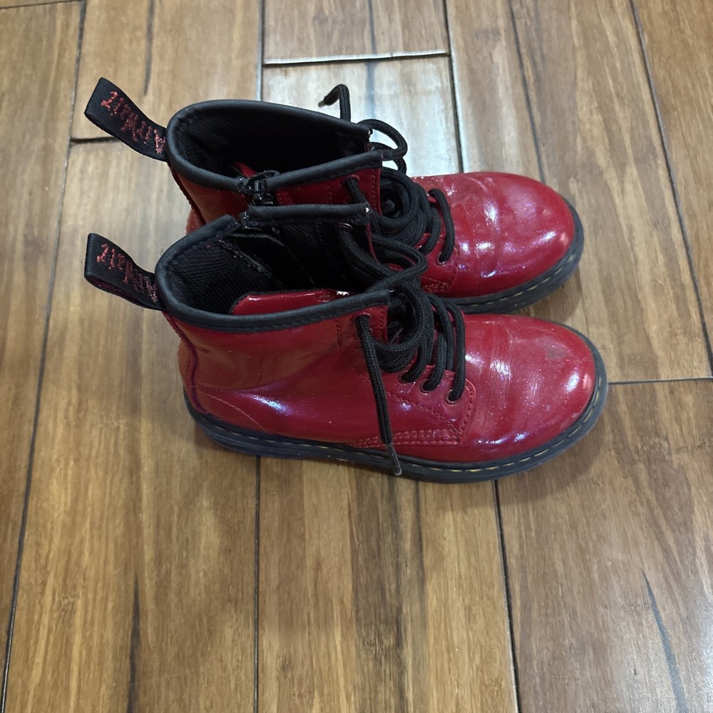 Dr Doc Martens 1460 J Lace Up Side Zip AW004 Red Leather Boots Kids Size 13