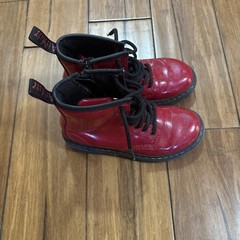 Dr Doc Martens 1460 J Lace Up Side Zip AW004 Red Leather Boots Kids Size 13