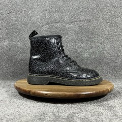 Dr Martens 1460 J Youth Sz 5 Cosmic Glitter Black Leather Zip Lace Up Boots Used