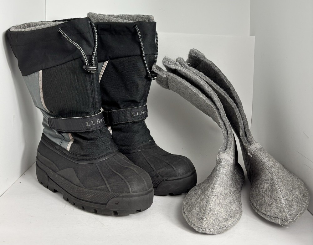 LL Bean Kid’s Gray Felt Wool Removable Liner Northwood Winter Snow Boots Size 6