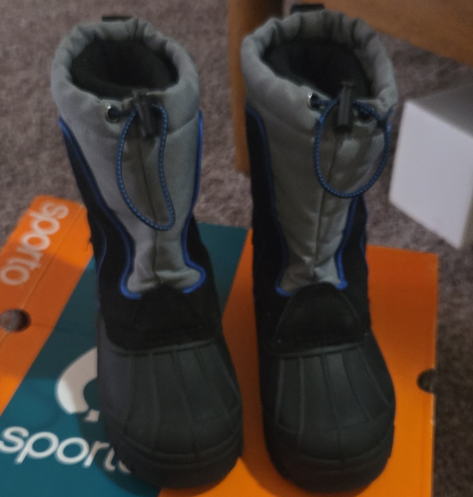 Sporto Kids Snow Boots Drawstring Mid-Calf Black/Gray/Blue US 13