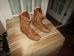 Justin Youth sz 6 D Unisex Tan Brown Rush Leather Cowboy SQUARE TOE Boots JK4330