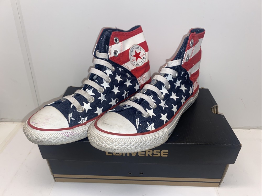 Converse Junior Size 4 Sneakers Red White Blue Chuck Taylor Flag USA