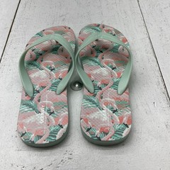 Old Navy Mint Green Flamingo Printed Flip Flop Sandals Kids Size Youth 3-4