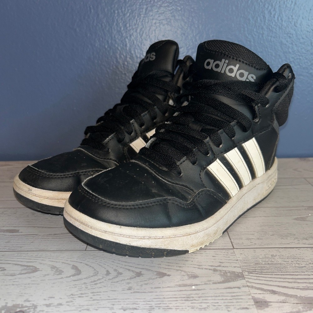 Adidas Kids Hoops 2.0 Mid Sneakers Size 4.5 Black White Streetwear Athleisure