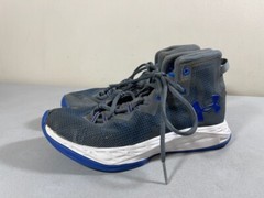 UNDER ARMOUR KIDS GRAY & BLUE LIGHTNING 3000389-100 BASKETBALL SHOES BIG KID 3.5
