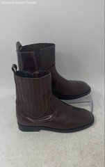 Zara Unisex Kids Brown Leather Square Toe Ankle Zip Chelsea Boots Size EUR 31