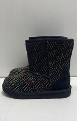 UGG Classic Short Logo Stitch Black Multi Rainbow Embroidery Boots Size 4