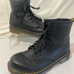 Dr. Martens Junior 1460 Softy T Black Leather Lace-Up Side Zip Boots Kids Size 2