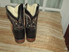 Mexico Square Toe Cowboy Western Boots Black Caiman Embossed Youth sz 13 Mex 20