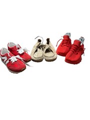 Unisex Kids US 6 Lot 3 Shoes Red Canvas Lace-Up Sneakers & Beige Loafers