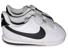 Nike Cortez Basic SL Kids White & Black Sneakers Hook Loops Straps Size 8.5