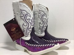 El General Toddler Purple/White Animal Leather Western Cowboy Boots Sz US 5 NWT