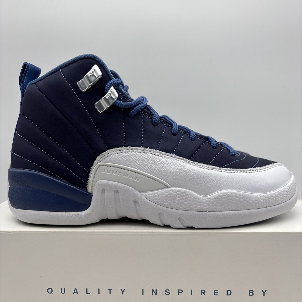 Jordan 12 Retro Indigo Navy White Athletic Shoes Size 5 Youth (GS) DB5595-404