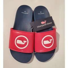 Nwt Vineyard Vines Whale Dot Pool Slide Sandals Coral Red Youth Kids Size 3/4