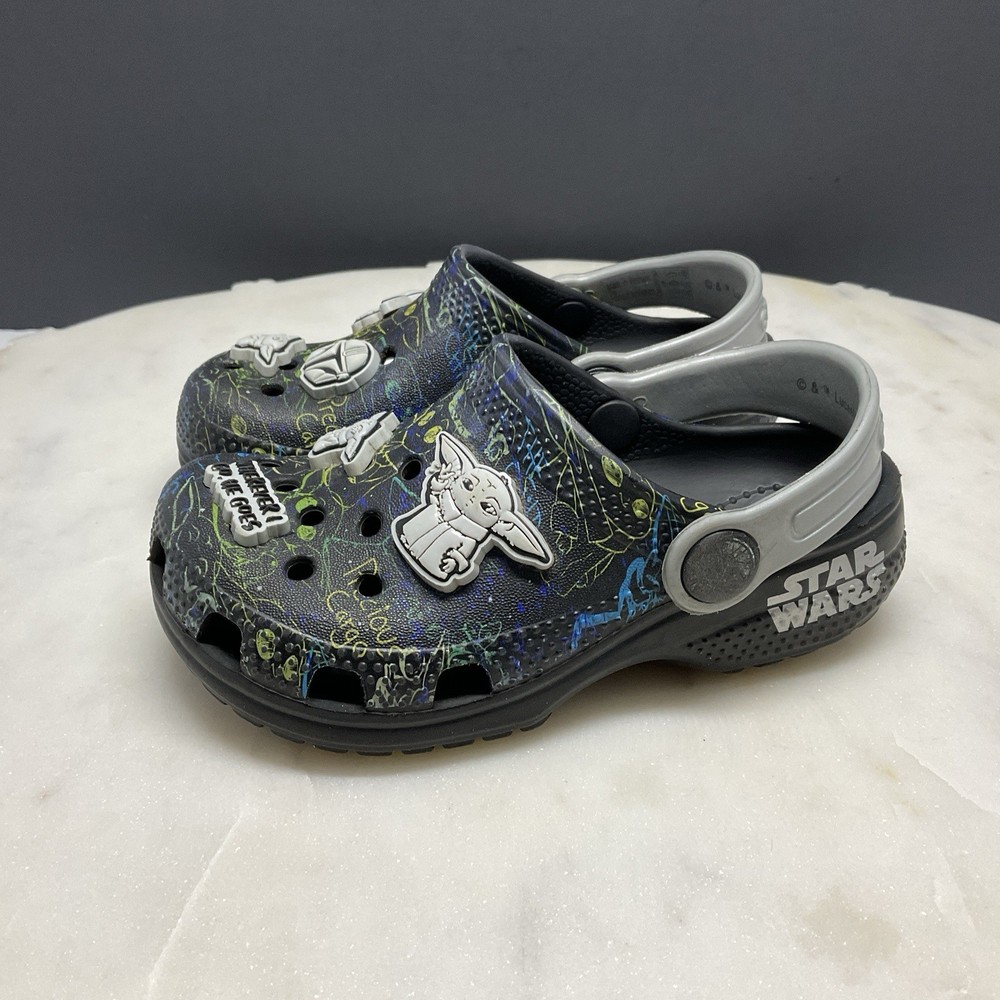 Crocs Classic Star Wars Grogu Clogs Kids Toddler Sz 8 Black Limited Edition Shoe