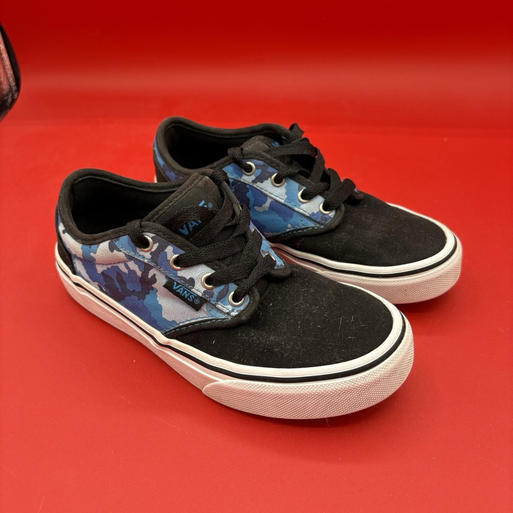 VANS Child’s Blue Camouflage Canvas / Black Suede Lo Skateboard Shoes Size 1