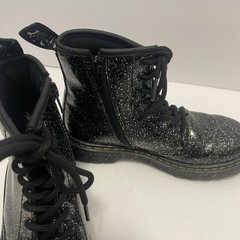 Dr. Martens 1460 Delaney Black Glitter Galaxy Lace Up Side Zip Boots Kids 2