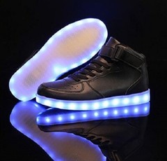 High Top Led Sneakers Light Up Flashing Shoes Unisex Black US 5.5 M