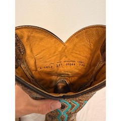 Corral Teens Brown Distressed Leather Turquoise Western Boots E1052 3 1/2 T