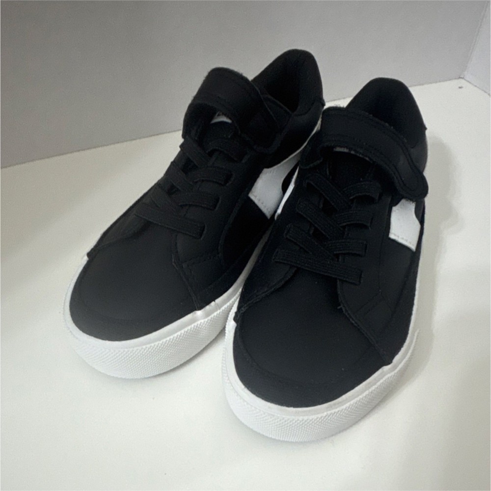 dot & zazz Unisex Kids Black White Sneakers Size 11M Hook & Loop Lace Up Low Top