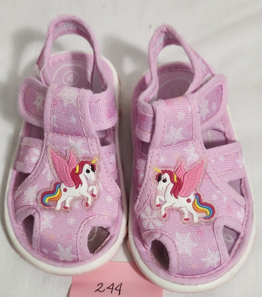 Selfanie Pink Unicorn Hook & Loop Sandals Stars Pattern Kids US 4 Fabric