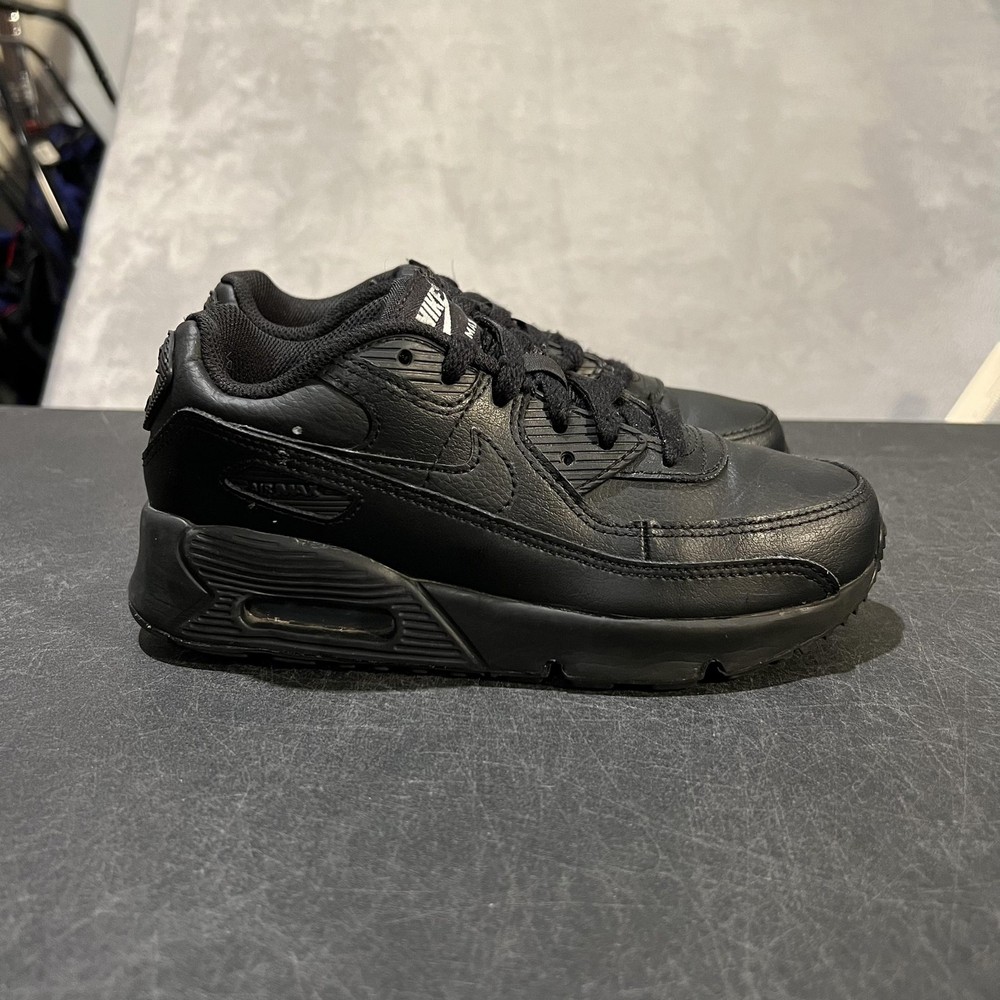 Nike Air Max 90 Shoes Youth Size 2.5Y Triple Black Leather Sneakers CD6867-001