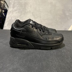 Nike Air Max 90 Shoes Youth Size 2.5Y Triple Black Leather Sneakers CD6867-001