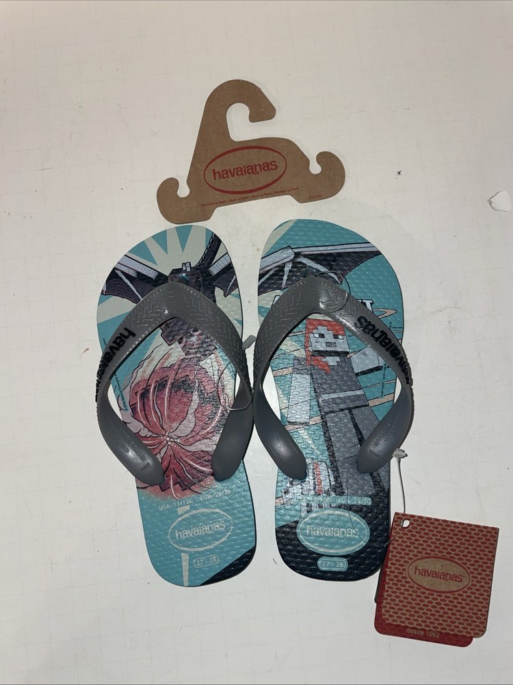 Minecraft Havaianas Kids Flip Flops – USA 9C Kids/Toddler – Gray Teal Sandals