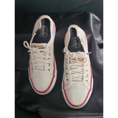 Keds Double Up Baseball Sneakers Off White Canvas Red Stitching Youth Size 2M