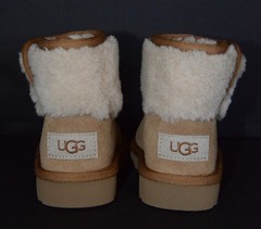 UGG Jona Chestnut Suede Shearling Mini Boots Side Snap Button Youth Sz 6