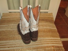 Tanner Mark Brown & White Leather Square Toe Cowboy Boots Youth Size 4 Mex 23