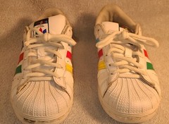 ADIDAS SUPERSTAR J White Multicolor Stripes FW5238 Size 2