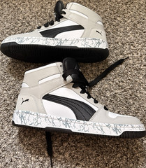 PUMA Rebound LayUp High Top Colorblock Sneakers White/Gray/Black Kids 7C