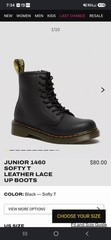 Dr. Martens 1460 Mono J Black Leather Boots Kids Size 3 AirWair Zipper (combat)