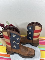 Lil’ Durango 8” Patriotic USA Flag Western Leather Boots Kid’s Size EU 37 US 5 M