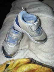 Girls Saucony Brand Mesh Tack Close Tennis Shoes blue/gray/pink/glitter Size 5
