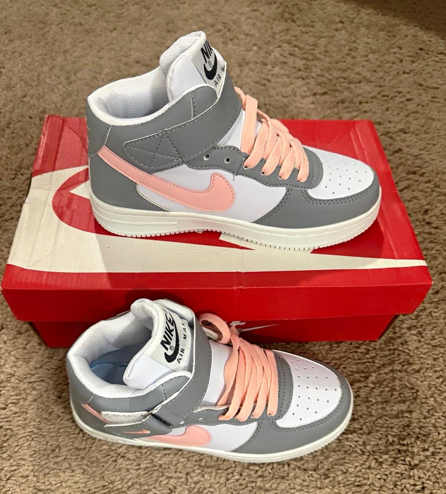Nike Air Force 1 Mid Unisex Kids Sneaker Gray/White/Pink Lace-Up US 5.5
