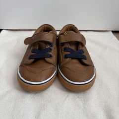 Cat & Jack Boys Faux Leather Hook & Loop Low Top Sneakers Brown Navy Laces 9
