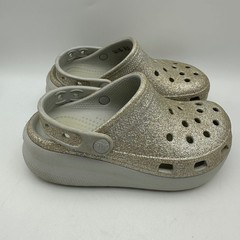 Crocs Classic Platform Clog Kids Size J1 Silver Glitter Sparkle Shoes Casual