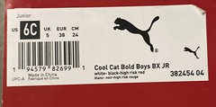 Puma Junior Size 6 Cool Cat Bold Boys BX JR Slide Sandals White Black Red Kid 6C