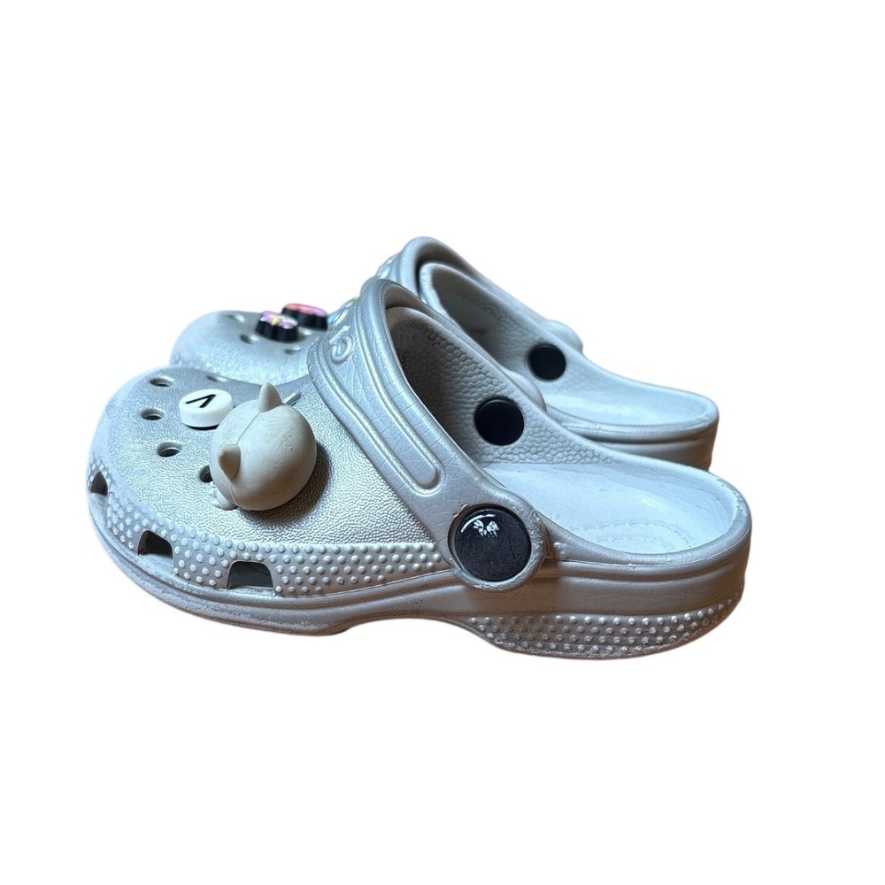Crocs Classic Clog Kids Silver Metallic Sparkle Jibbitz Charms SIZE C8